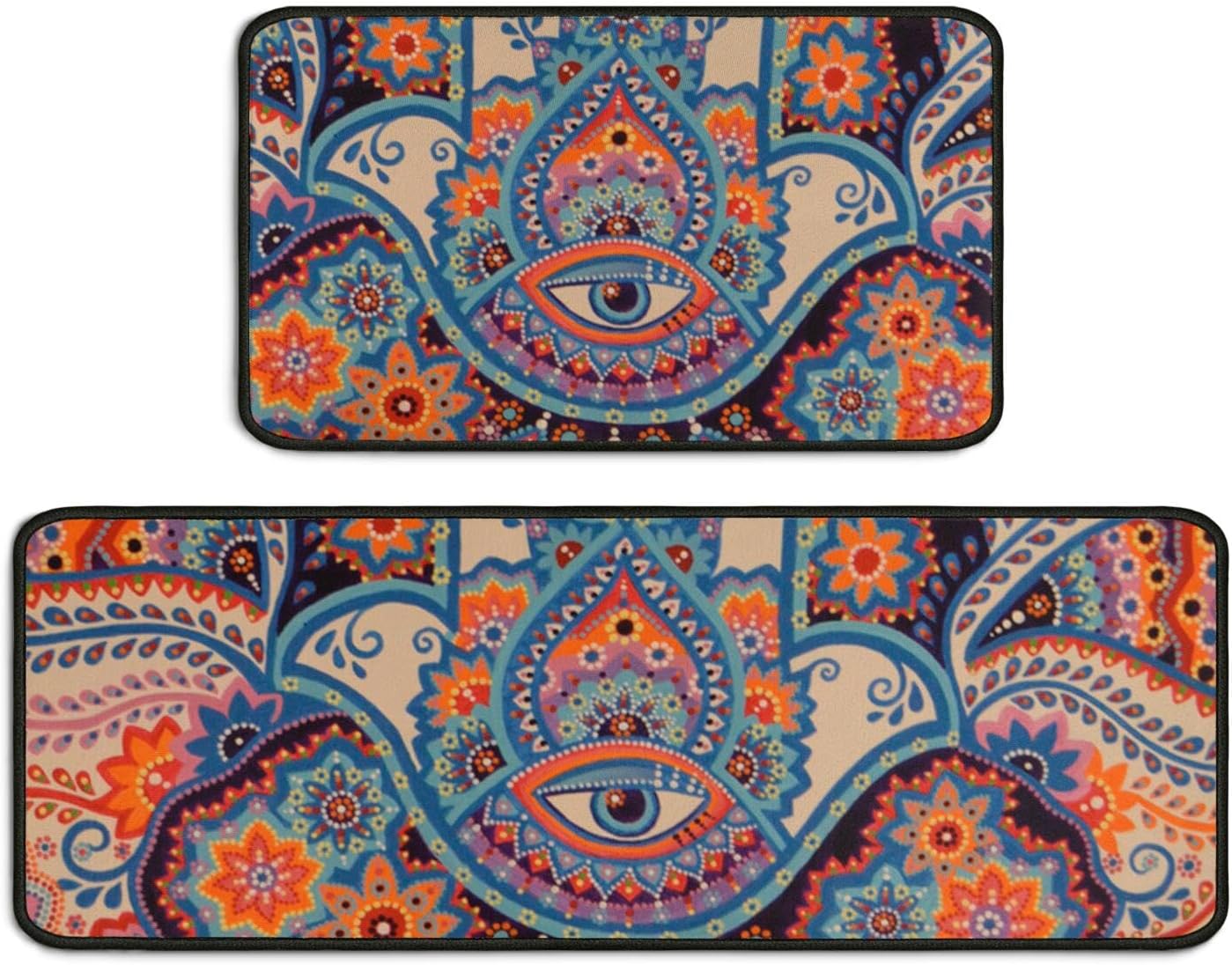 Evil Eye Kitchen Rugs Non-Slip Boho Kitchen Mat Set of 2 Cushioned Kitchen Runner Rug Carpets for Kitchen Floor Bedroom Farmhouse Decor 17"x47"+17"x30"