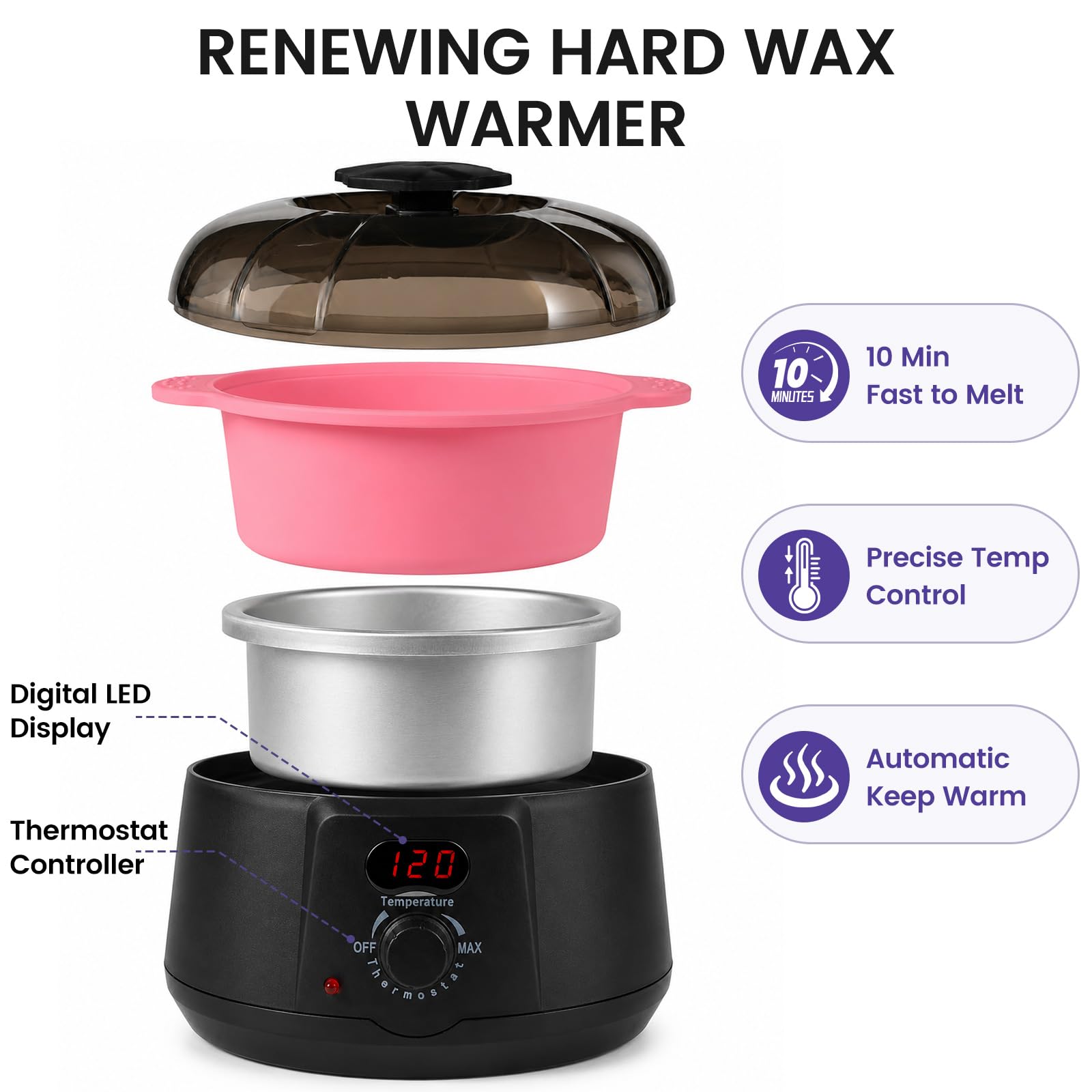 35PCS Calentador de Cera Depilatoria Maquina Cera Caliente Depilacion con Visualización Temperatura en Casa Calentador Cera Depilatoria para Eliminar Vello Zona Intima Piernas Axilas Faciales