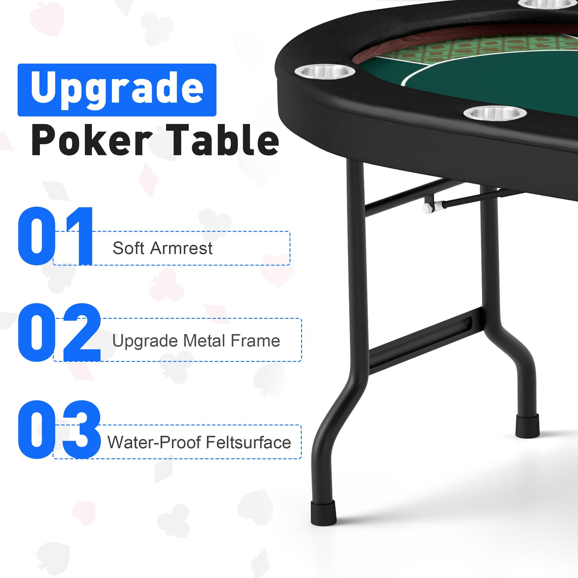 LUCKYERMORE Premium Foldable Poker Table for 8 Players, Portable Texas Blackjack Holdem Table with Stainless Steel Cup Holders, Folding Casino Leisure Card Board Game Table, Green Felt Surface