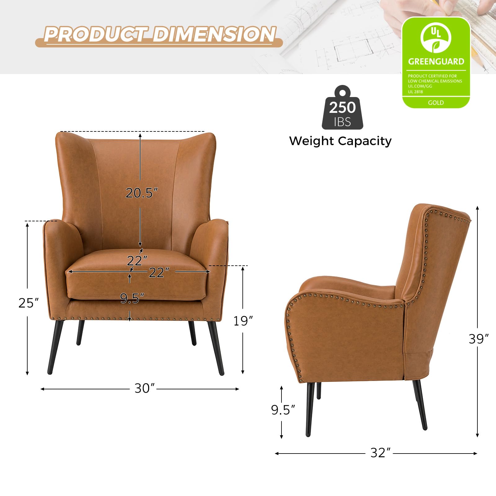 Amazon.com: HULALA HOME Faux Leather Accent Chair Set of 2 w 