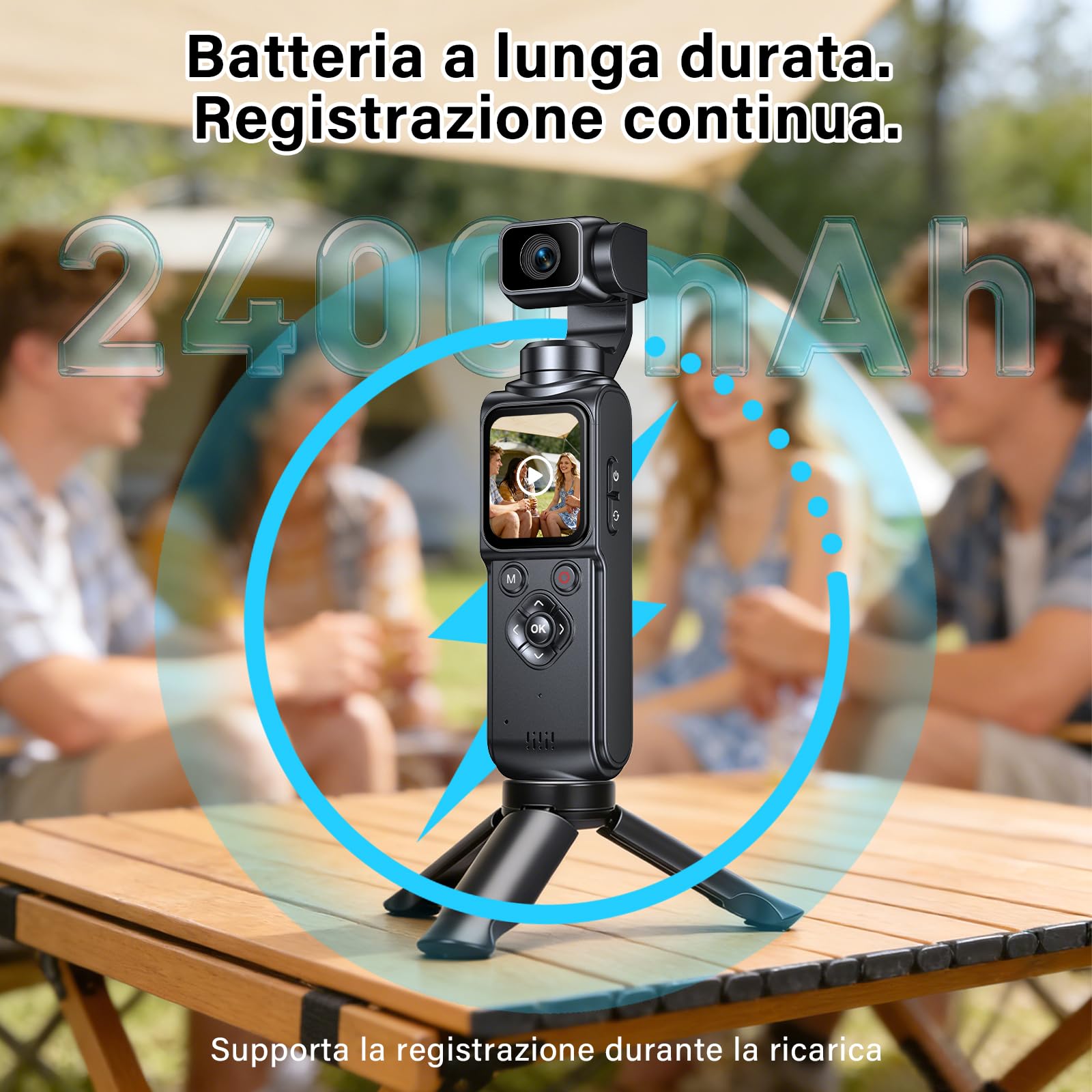 Vlog Camera, Action Cam 4K Stabilizzata con Gimbal – Touchscreen 64MP con Scheda 64GB, Stabilizzazione a 2 Assi, Tracciamento di Oggetti, Microfono Incluso, Fotocamera Digitale per Vlog