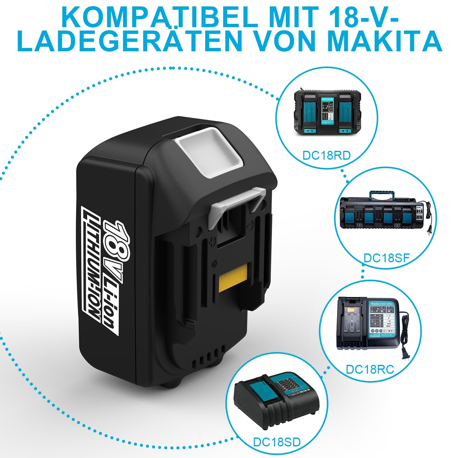 Energup 2 sztuki 18 V 5,5 Ah akumulator zamienny do akumulatora Makita 18 V z ładowarką do akumulatora BL1850B BL1840 BL1830 BL1820 BL1815 i DC18RC DC18RD ładowarka