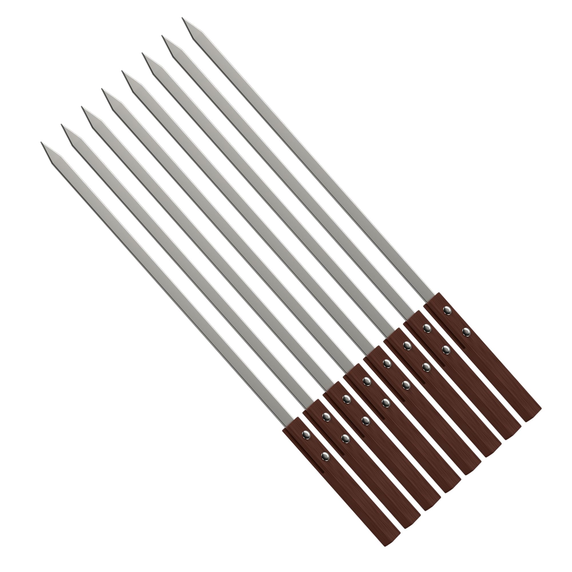 BBQ Skewers Set, Wooden Handles, Long Reusable Barbecue Grill Sticks, Rust Resistant, Easy to Clean, Heat Resistant Handles, Non-Slip Grip, Perfect for Tandoor, Grill & BBQ Parties, 50cm (8Pcs)
