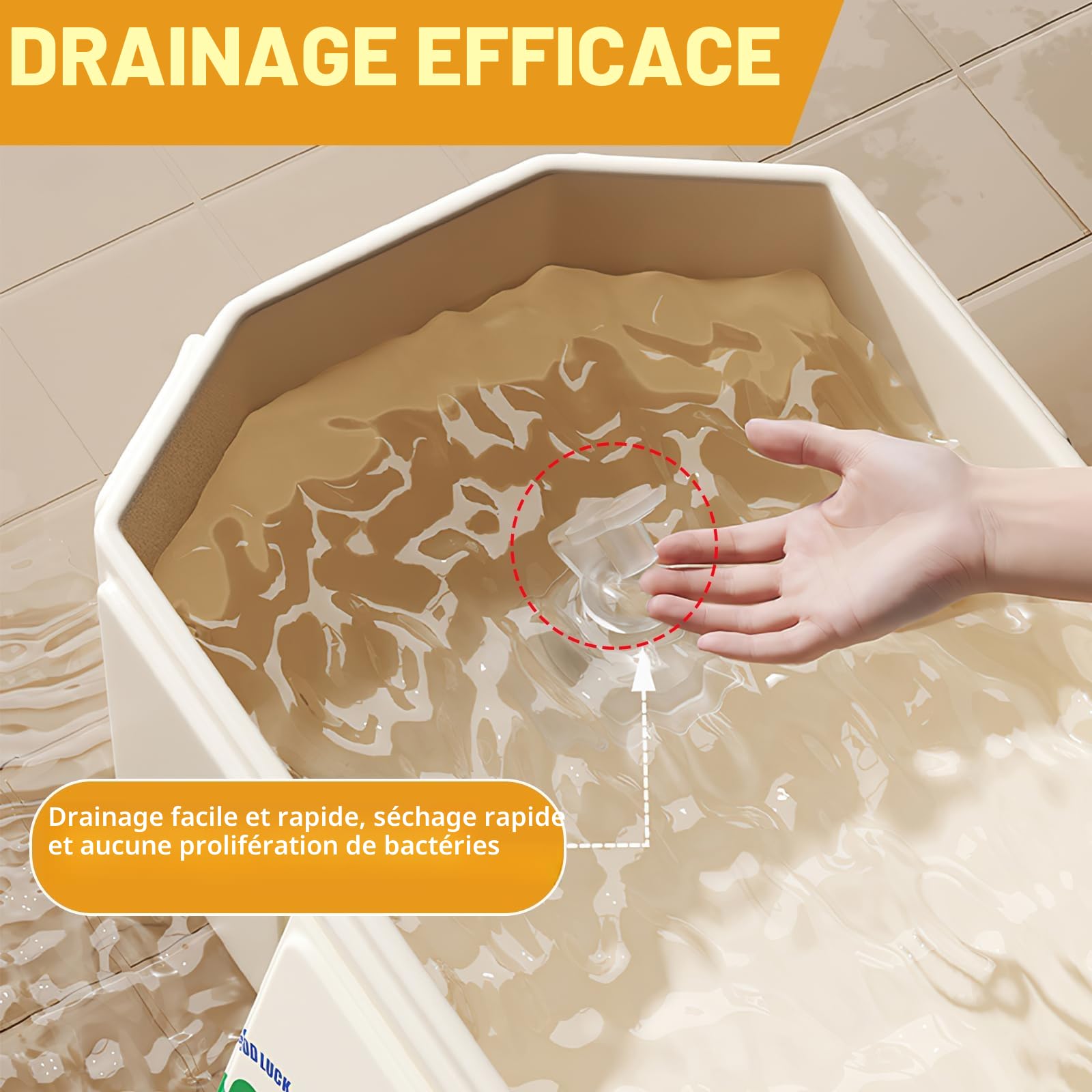 Baignoire pliable bébé pour enfants 0-8 ans avec bouchon de vidange, Beige