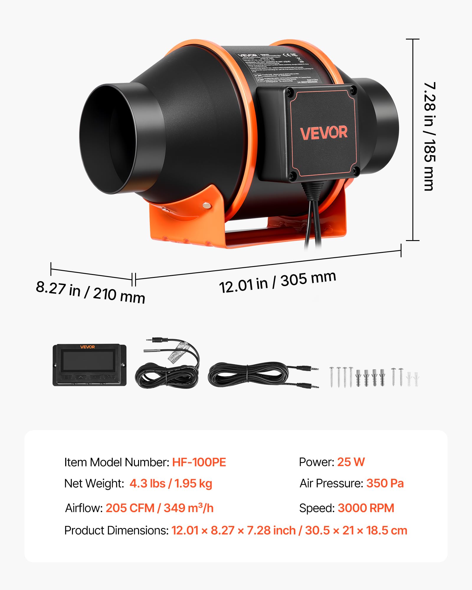 VEVOR 101,6mm Rohrventilator Regelbar, 349m³/h Inline-Rohrlüfter mit PWM & App-Steuerung, Kanalventilator mit 10 Stufen 9h Timer EC-Motor, Abluftventilator für Gewächshaus Badzimmer Keller Rauchabzug