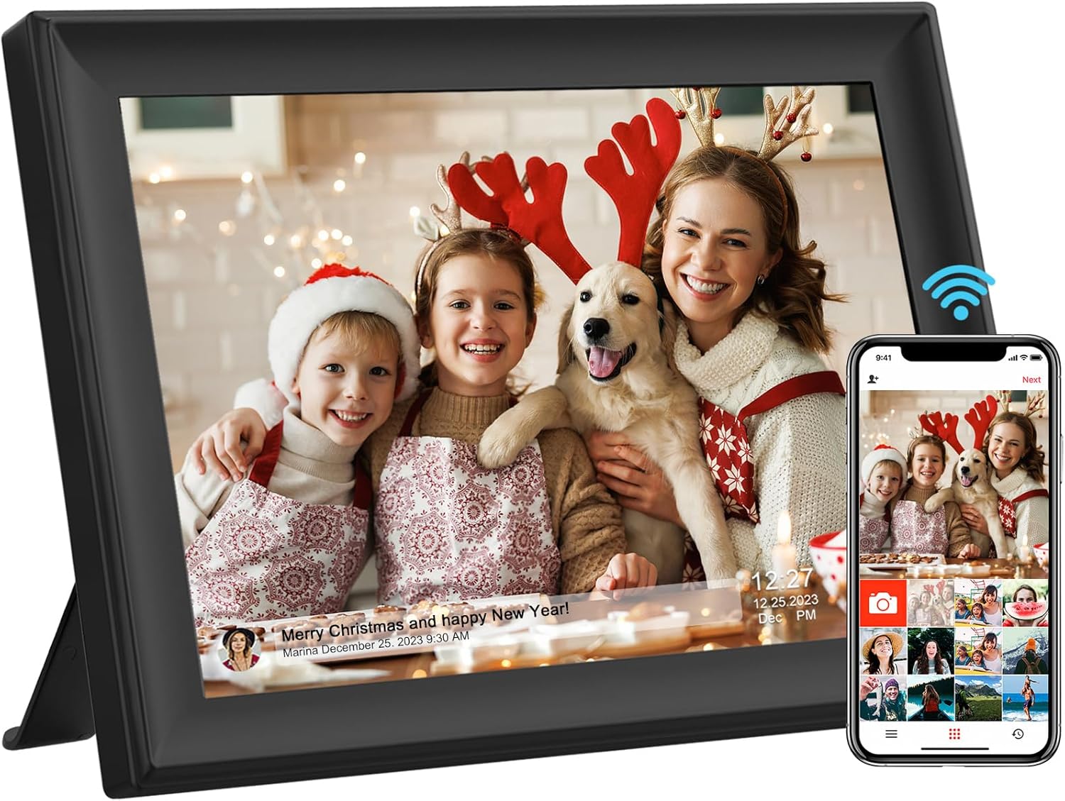 32gb 10.1 inch wifi digital picture frame with 1280x800 hd ips touch screen, send photo or videos via app or email,support usb drive/sd card extend storage,auto-rotate,wall mountable 10.1 inch 2.0