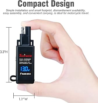 Suuwer Motorcycle USB Port QC3.0, SAE to USB Port Dual Fast Charger