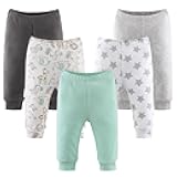 Baby Pants 5 Pack Set for Boys or Girls | Newborn to 24 Month Sizes | Black, Grey, Light Green, Safari, Stars