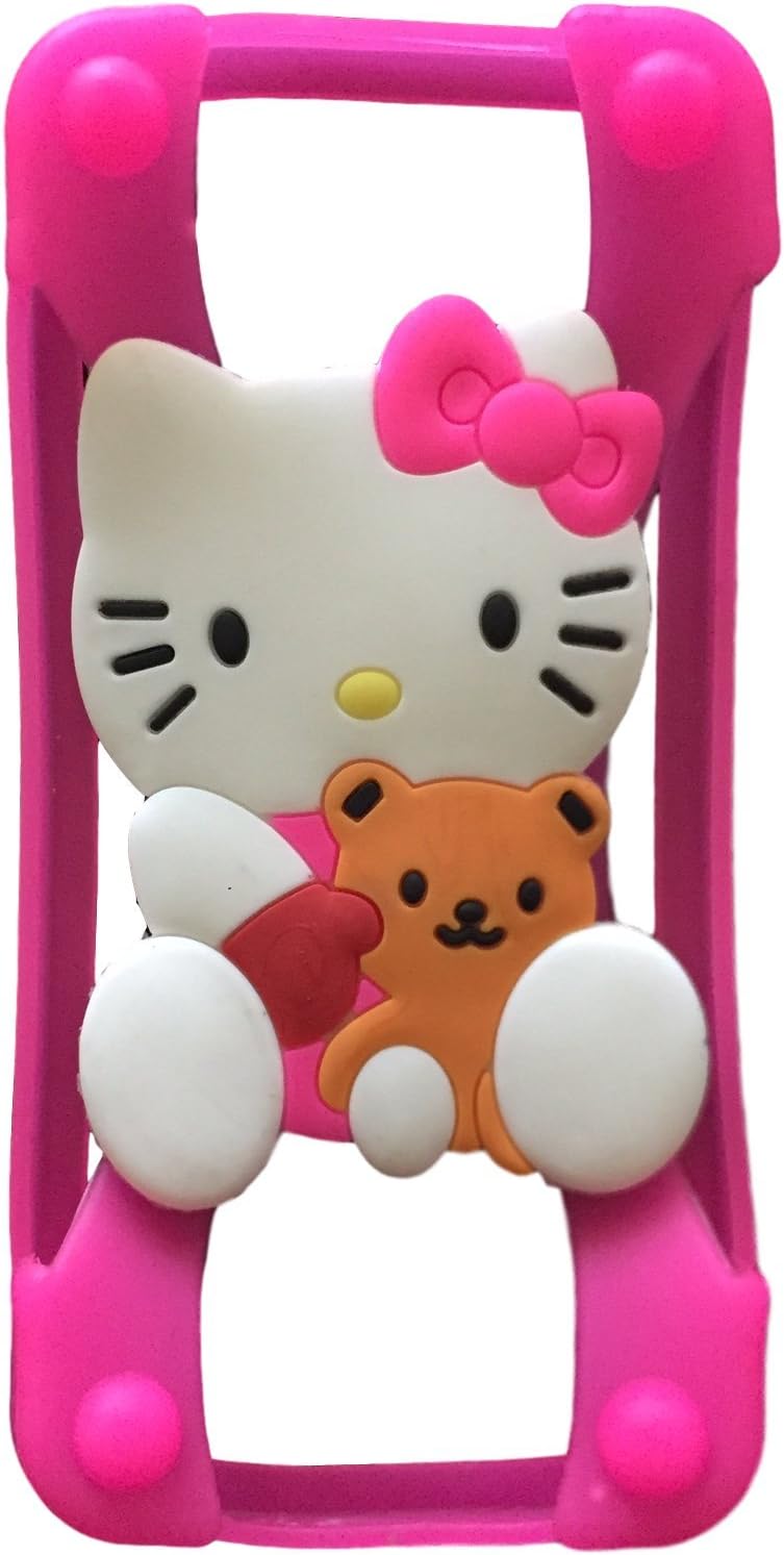 Hello Kitty Teddy Bear Universal Silicone Frame Bumper for iPhone 6 / 6S / 5 / 5S / 4 / 4S Soft Gel Phone Case Cover Fits Any Brand of Phone up to 5.5 Inch