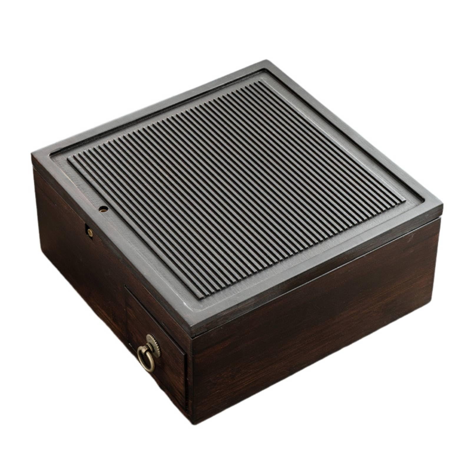 Bandeja de Té con Almacenamiento Bandeja de Servicio Tablero de Caja Organizadora Estructura Robusta de Bambú Pesado y, Caja De Almacenamiento Cuadrada + Bandeja De Té