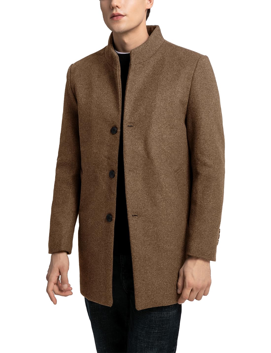 Sukany Cappotto da uomo in misto lana casual trench cappotto monopetto slim fit cappotto invernale caldo da lavoro