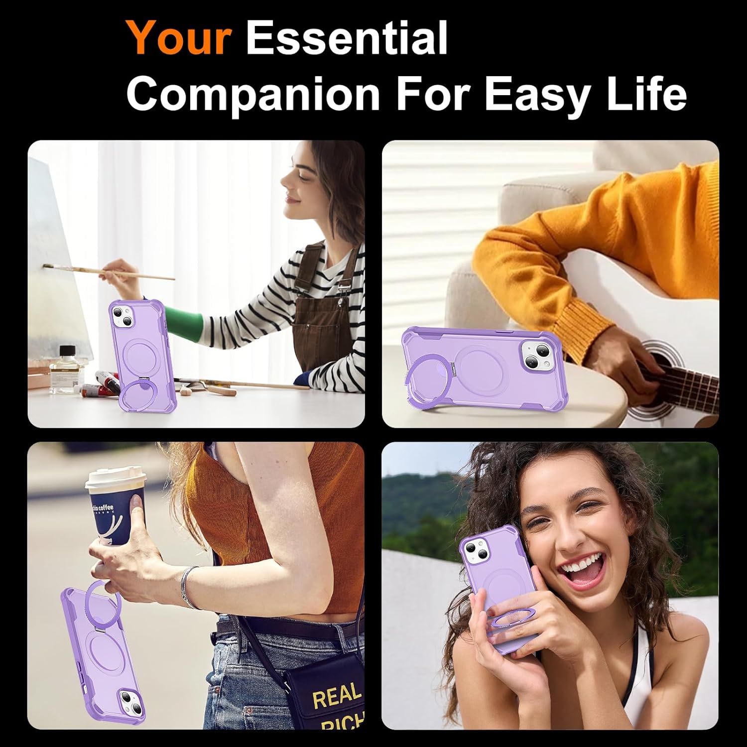 Compatible with iPhone 14 Plus Case & iPhone 15 Plus Case with Invisible Magnetic Ring Stand [Compatible with Magnetic] [Military Drop Protection] Shockproof Slim Cover 6.7 Inch, Purple - Image 7