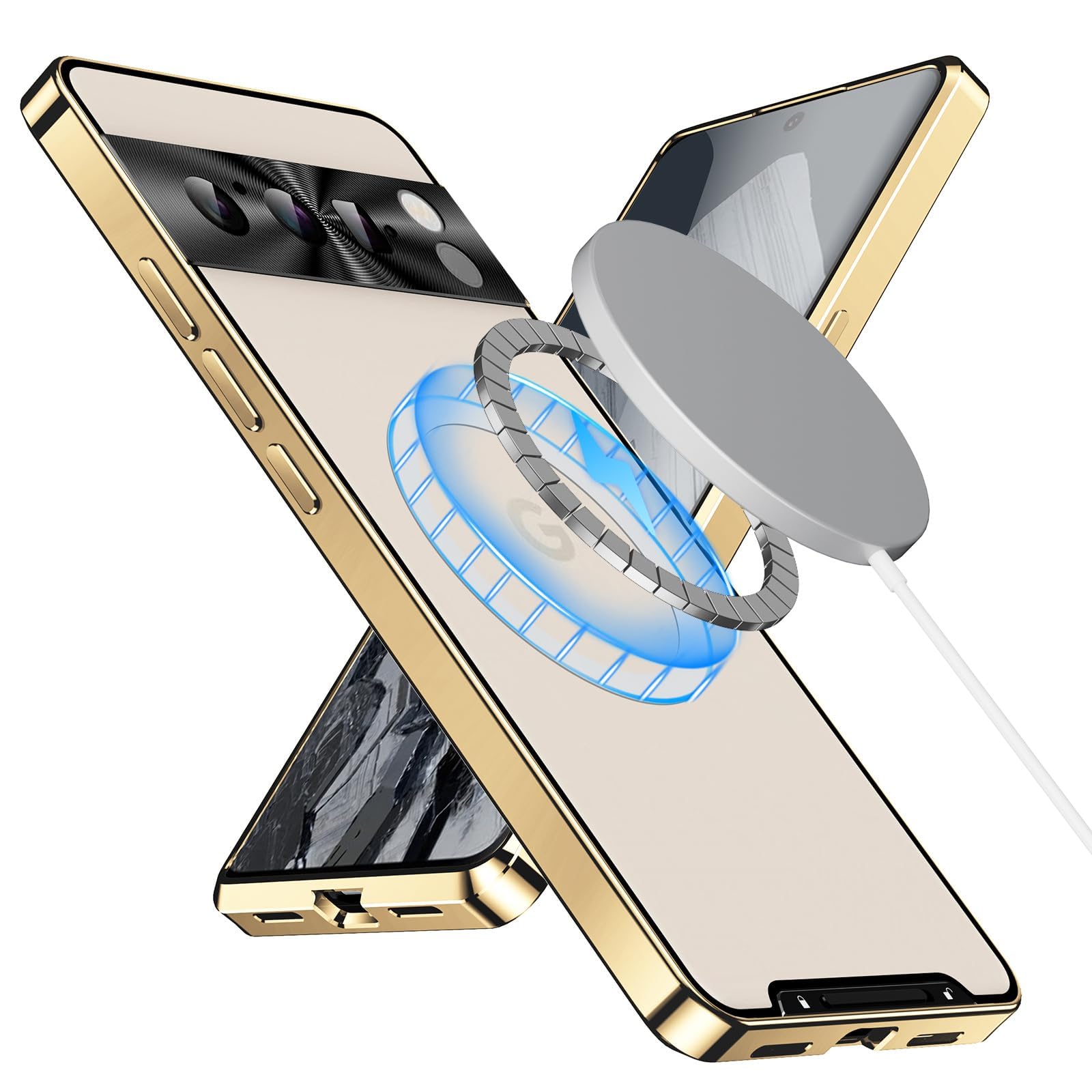 Etui do Google Pixel 9/9 Pro/9 Pro XL, kompatybilne z MagSafe, ultracienkie, lekkie, galwanizowane aluminium, metalowe, półprzezroczyste, matowe etui na tył PC, 9Pro, złote