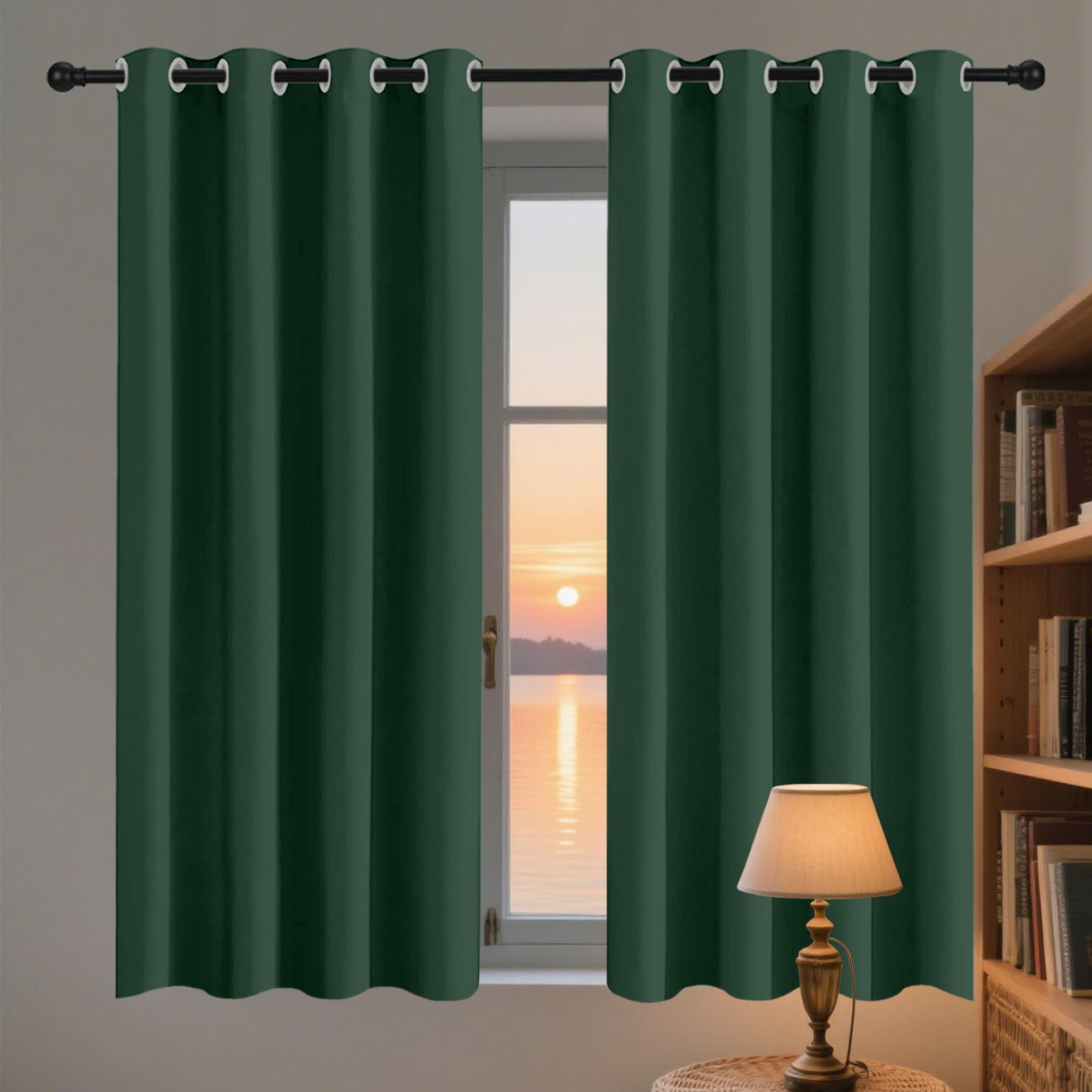 Rideau occultant haut de gamme satiné vert foncé à oeillets 180x190