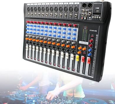 Audio Interface with DJ Mixer and Sound Card, Mixer Audio, Portable Podcast Production Studio with 3.5mm Microphone, 12 Channel Mixer for Live, PC, Recordi