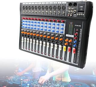 Audio Interface with DJ Mixer and Sound Card, Mixer Audio, Portable Podcast Production Studio with 3.5mm Microphone, 12 Channel Mixer for Live, PC, Recordi