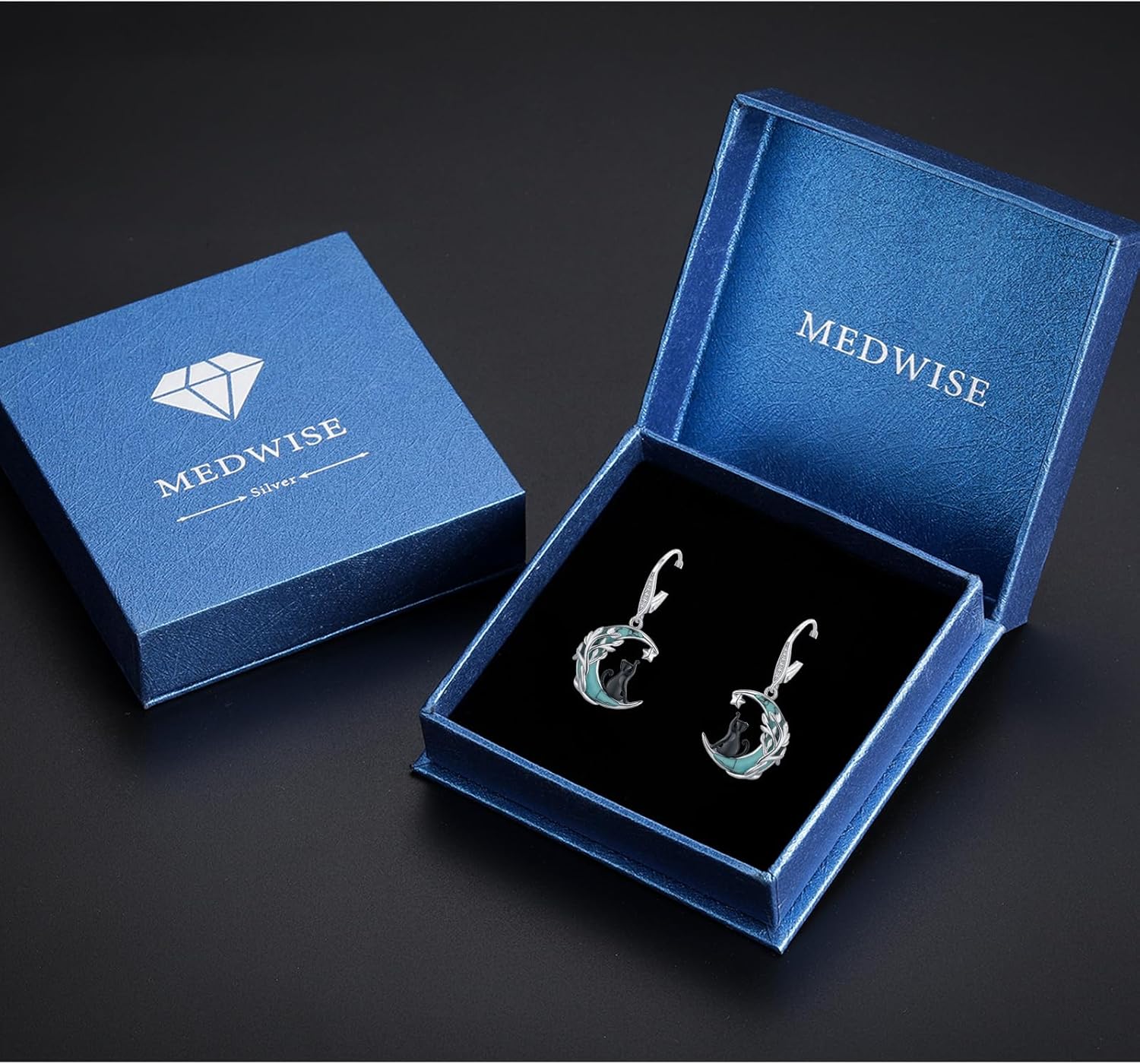 MEDWISE Black Cat Earrings for Women 925 Sterling Silver Leverback Cute Animal Dangle Drop Earrings Cats Lover Christmas Gifts - Image 7