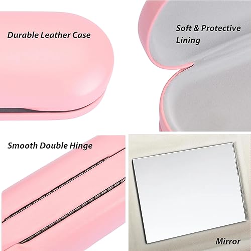 Miniatura 3 de Estuche de contacto portátil 2 en 1 con espejo, pinzas, botella de solución, funda para gafas, paño de limpieza para viajes, oficina, hogar (rosa)