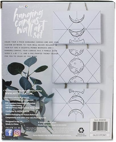 Miniatura 3 de Art 101 Gallery - Juego de arte de lienzo colgante para pared, 3-5 x 7 pulgadas, fases lunares, incluye 3 lienzos colgantes y 6 marcadores de Perma