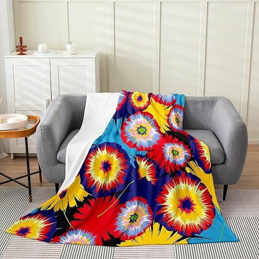 Erosebridal Groovy Flower Throw Blanket Twin 60x80,Retro