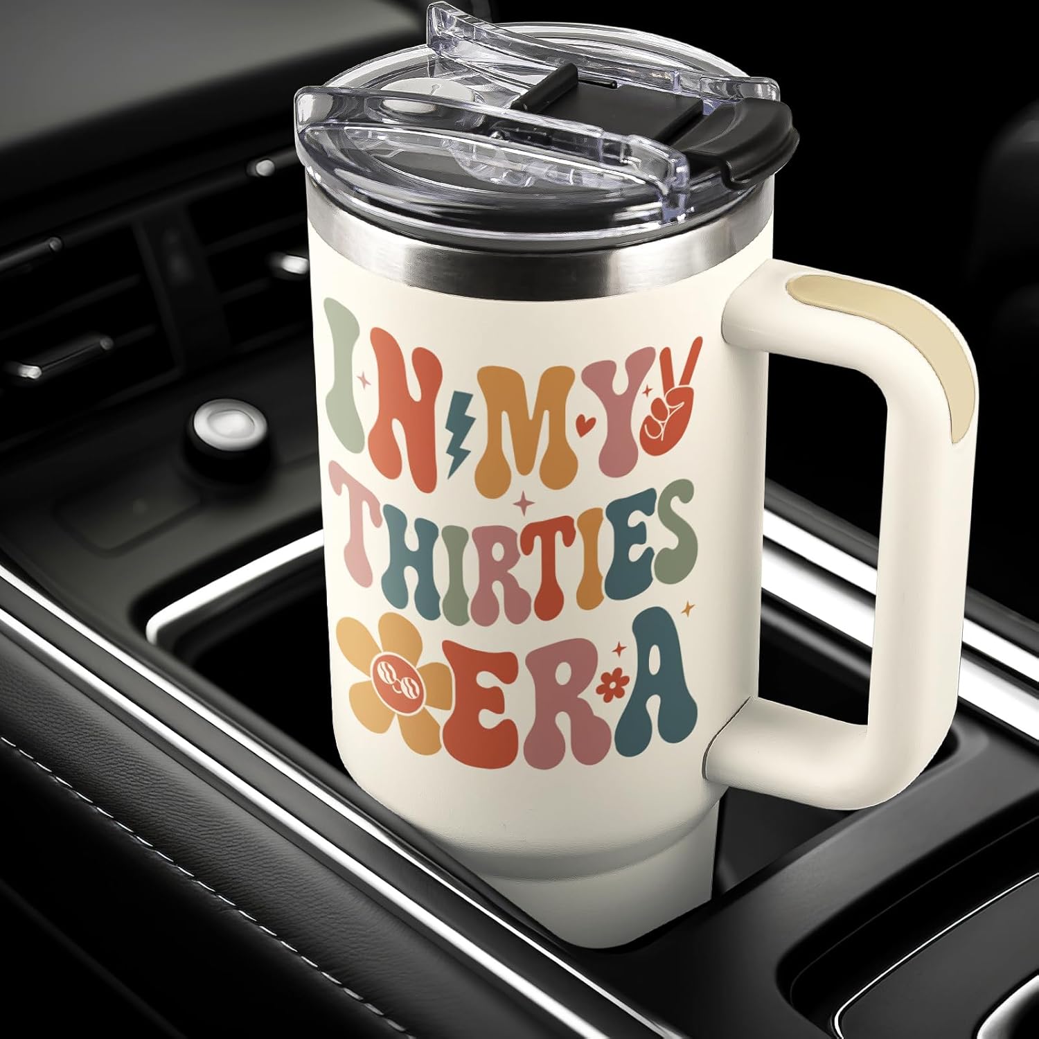 Shqiueos 30th Birthday Gifts for Women 40oz Tumbler with Handle and Straw Lid, 30 Year Old Gifts for Her, Best Friend, Sister, Daughter, 30s Birthday Decoration-In My Thirties Era Cup Water Bottle - Image 5