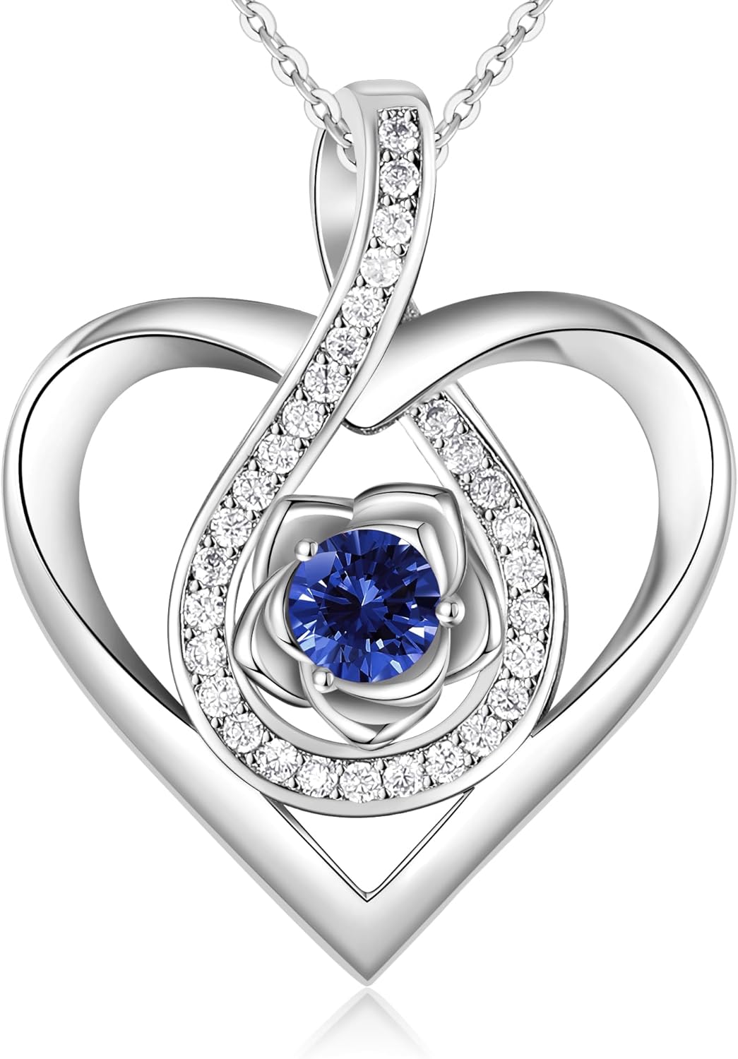 Rose Love Heart Necklaces for Women, S925 Silver Jewelry with Birthstone Pendant, Wedding Anniversary, Birthday, Mother’s Day, Christmas Gifts for Mom, Mother, Wife, Girlfriend