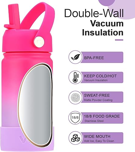 Miniatura 3 de WEREWOLVES Botella de agua para niños de 14 onzas con tapa con pajilla, correa para el hombro y botas, botellas de agua metálicas aisladas de acero