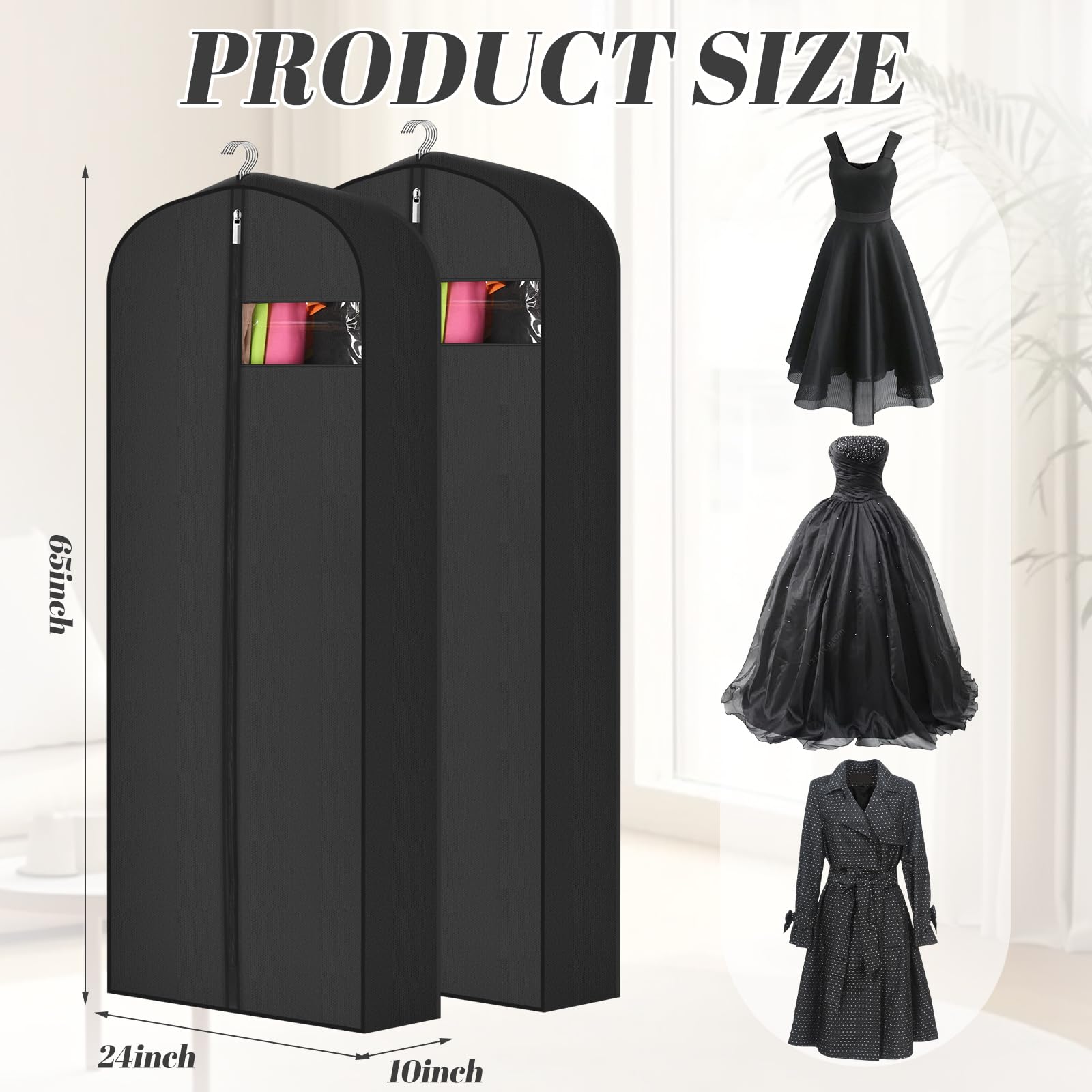 2 bolsas de ropa reforzadas de 10 pulgadas para colgar ropa, bolsas de vestir para vestidos, armarios largos, fundas de ropa impermeables, cubierta de vestido de boda, protector de ropa de