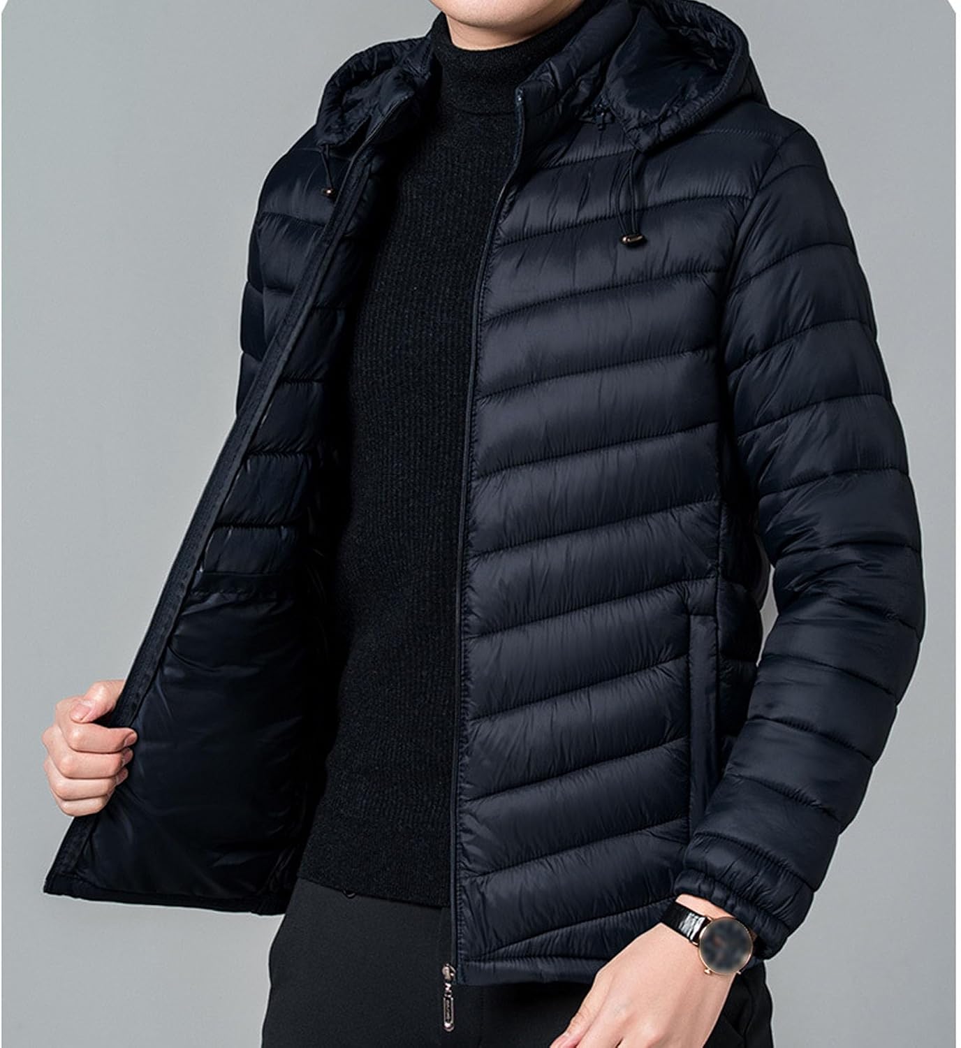 Men's Hooded Winter Coats Warm Puffer Jacket Thicken Cotton Coat Water-Resistant Windproof Insulated Jacket