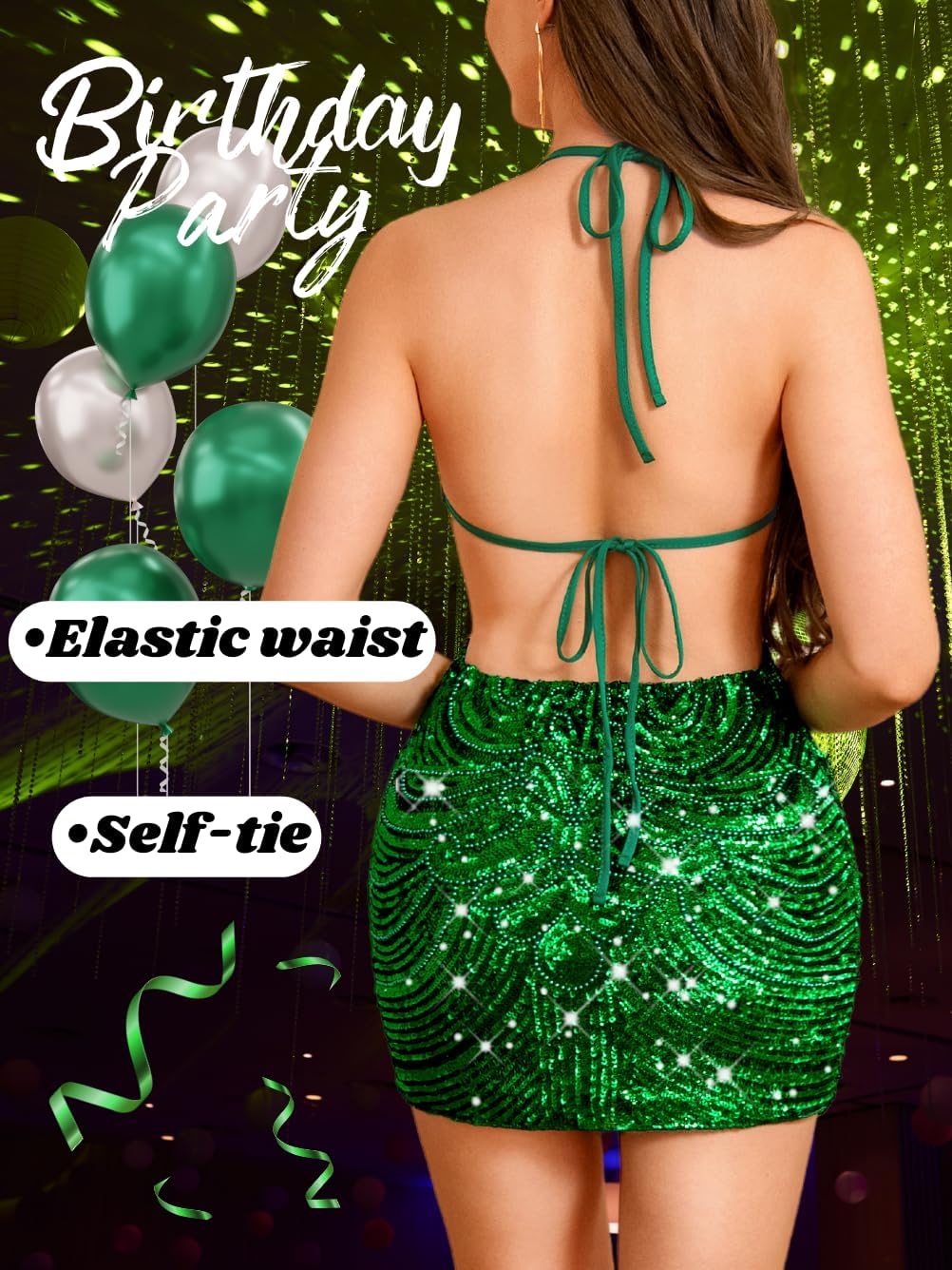 Sequin Dress for Women,Glitter Sparkly Backless Bodycon Mini Dresses,Sexy Concert Outfits Prom Homecoming - Image 3