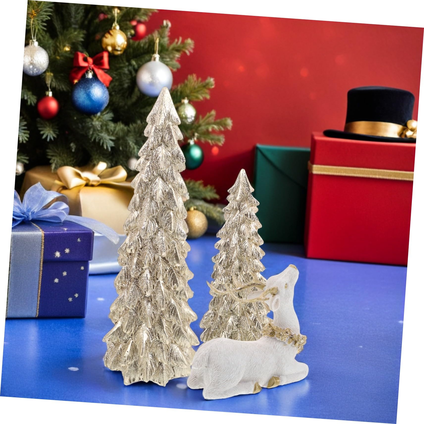 Healifty Decoraciones Navideñas Árbol y Reno de Resina Adornos de Mesa Miniatura para Centros de Mesa y Decoración de Fiestas para Repisa de Chimenea y Ambiente Festivo