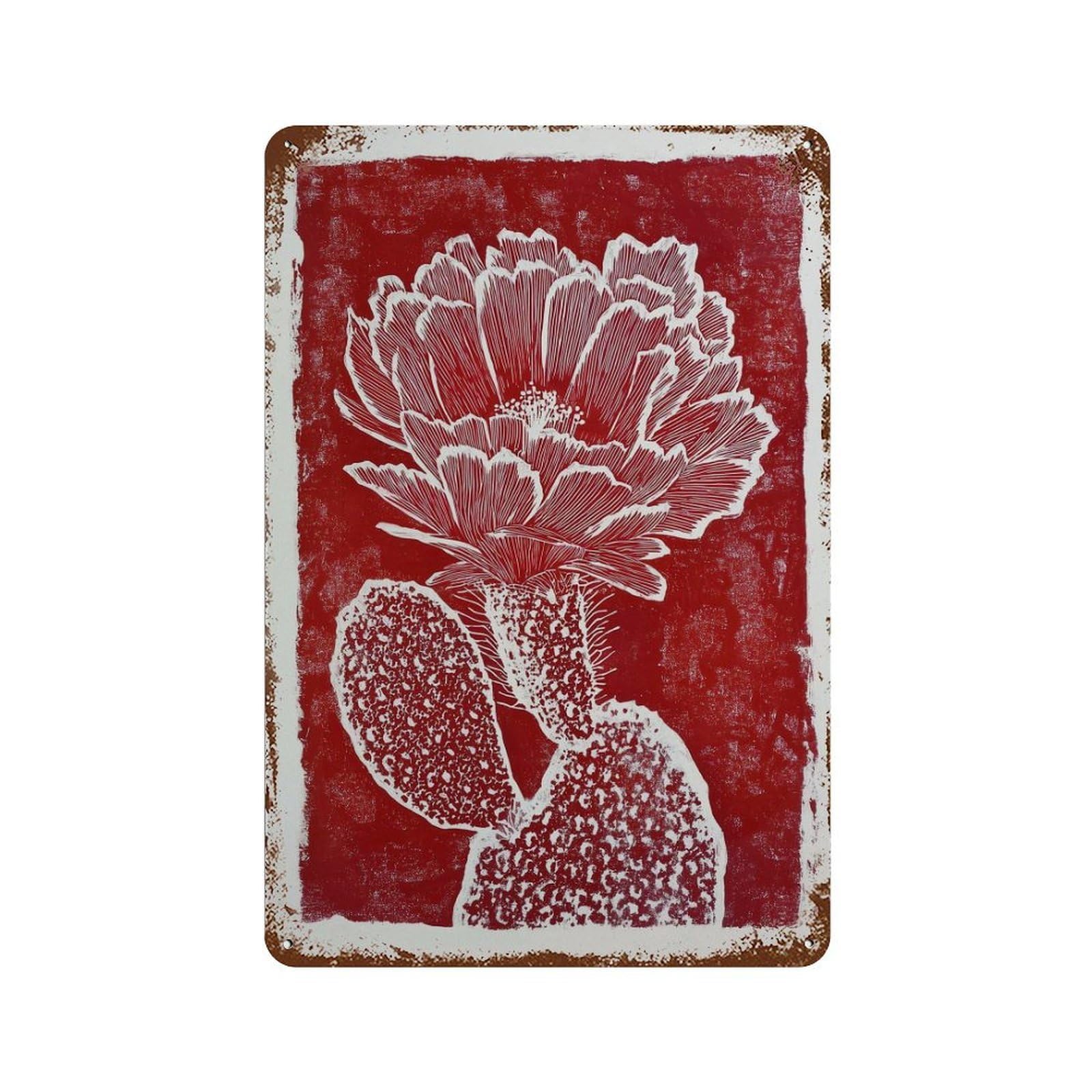 xiaoxiaoshen Cactus Flower Modern Botanical Bold Red Desert Plant Work Minimalist Nature Livi Wall Decor Art Metal Tin Poster Modern Home Decor Art Home Bar Shop Decorations Vintage Sign 30x20cm