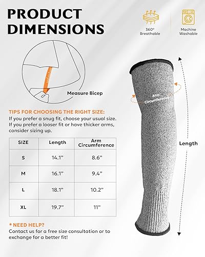 Miniatura 5 de Evridwear - 1 par de mangas resistentes a cortes para protección de brazos en el trabajo, EN388 Nivel 5, contra punciones, con o sin orificio para