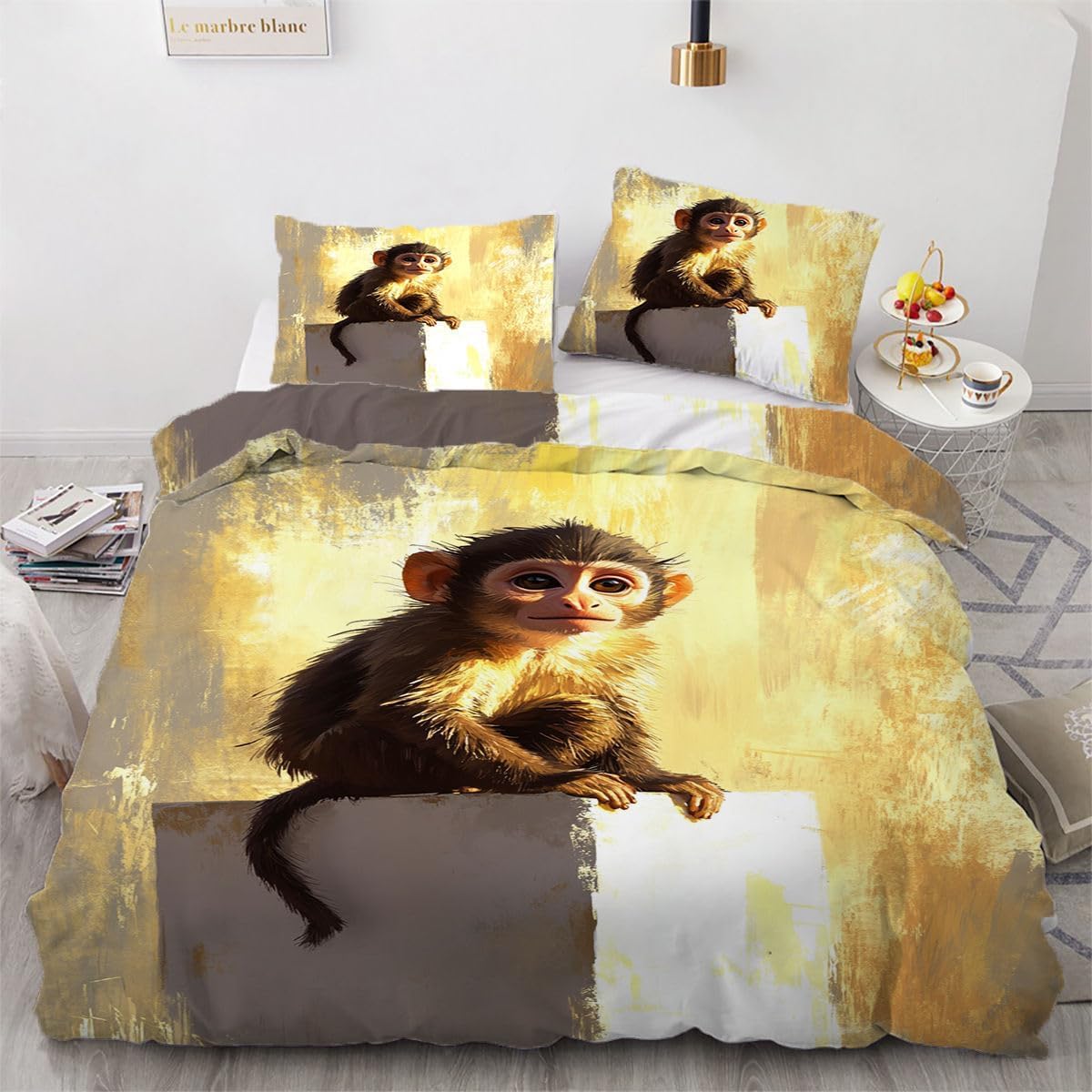 NDXRWDZR King Size Duvet Set Cute Monkey Duvet Cover with Zipper Closure Bedding Set for Aldults Kids Soft Hypoallergenic Microfiber Quilt Cover 230x220 cm + 2 Pillowcases 50x75 cm