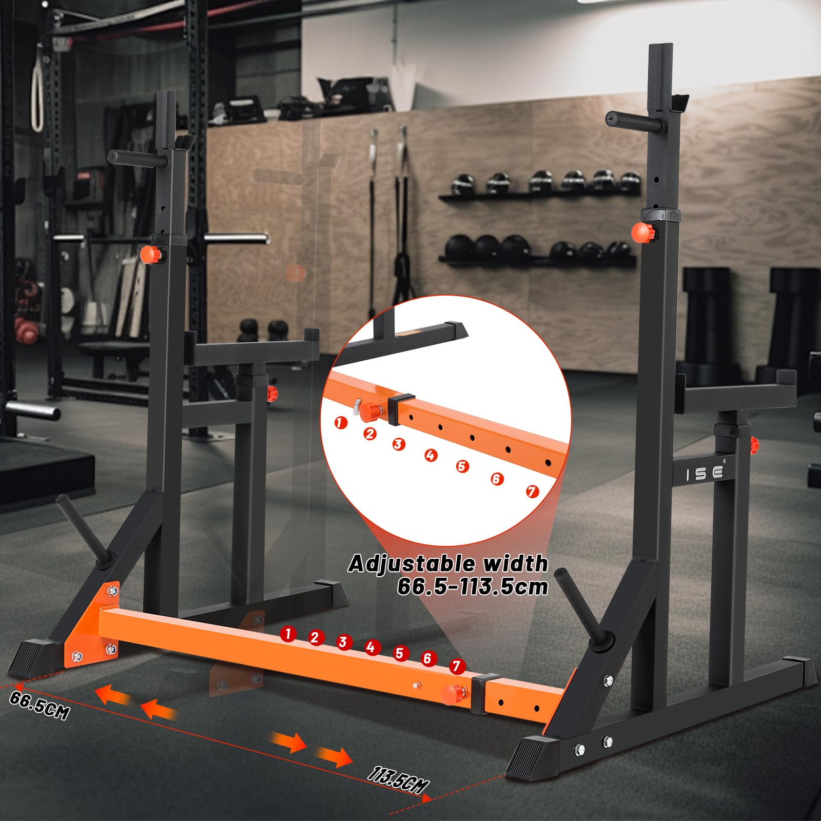 ISE Rack Palestra Multifunzione Supporto Bilanciere per Casa, Squat Rack Porta Bilanciere con Altezza Regolabile per Panca