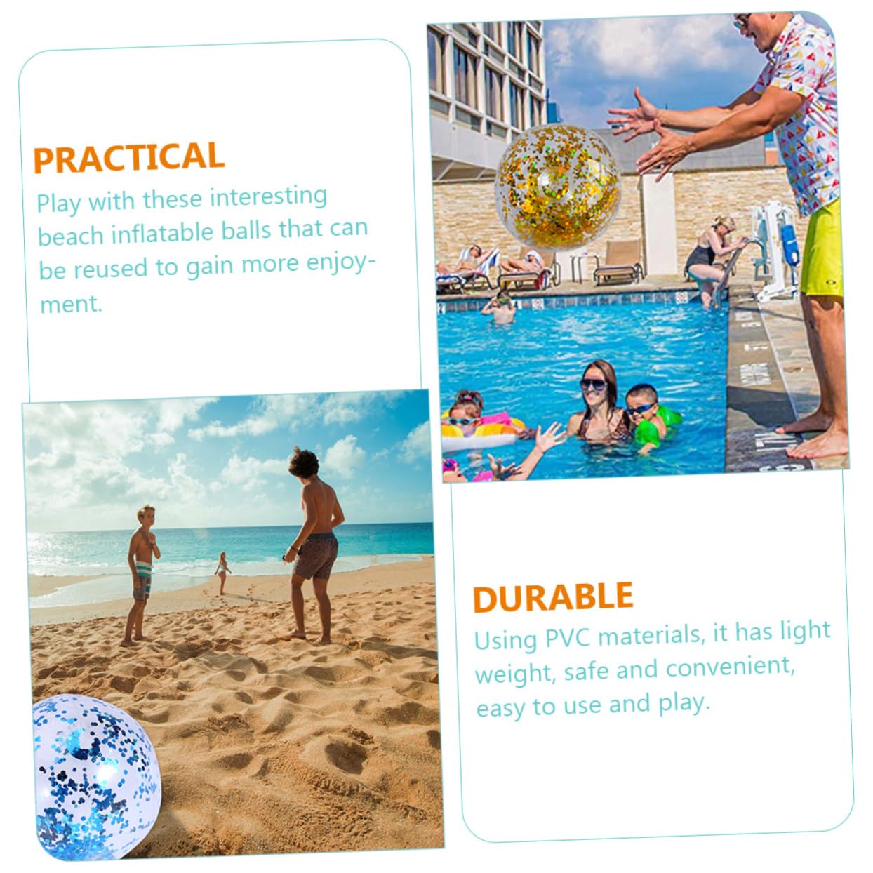 Abaodam 16 Piezas Pelota De Playa con Lentejuelas Bolas De Brillo De Lentejuelas Pelota De Playa Inflable Piscina Inflable para Niños Inflables De Polivinilo