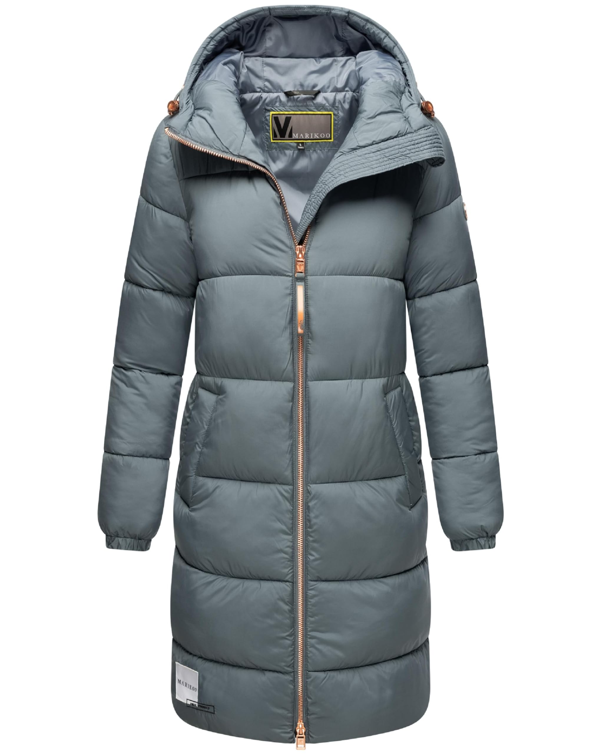 MARIKOO Lange winterjas voor dames, warme gewatteerde jas met afneembare capuchon, Teonaa 16, S-5XL, olijfgroen, XL