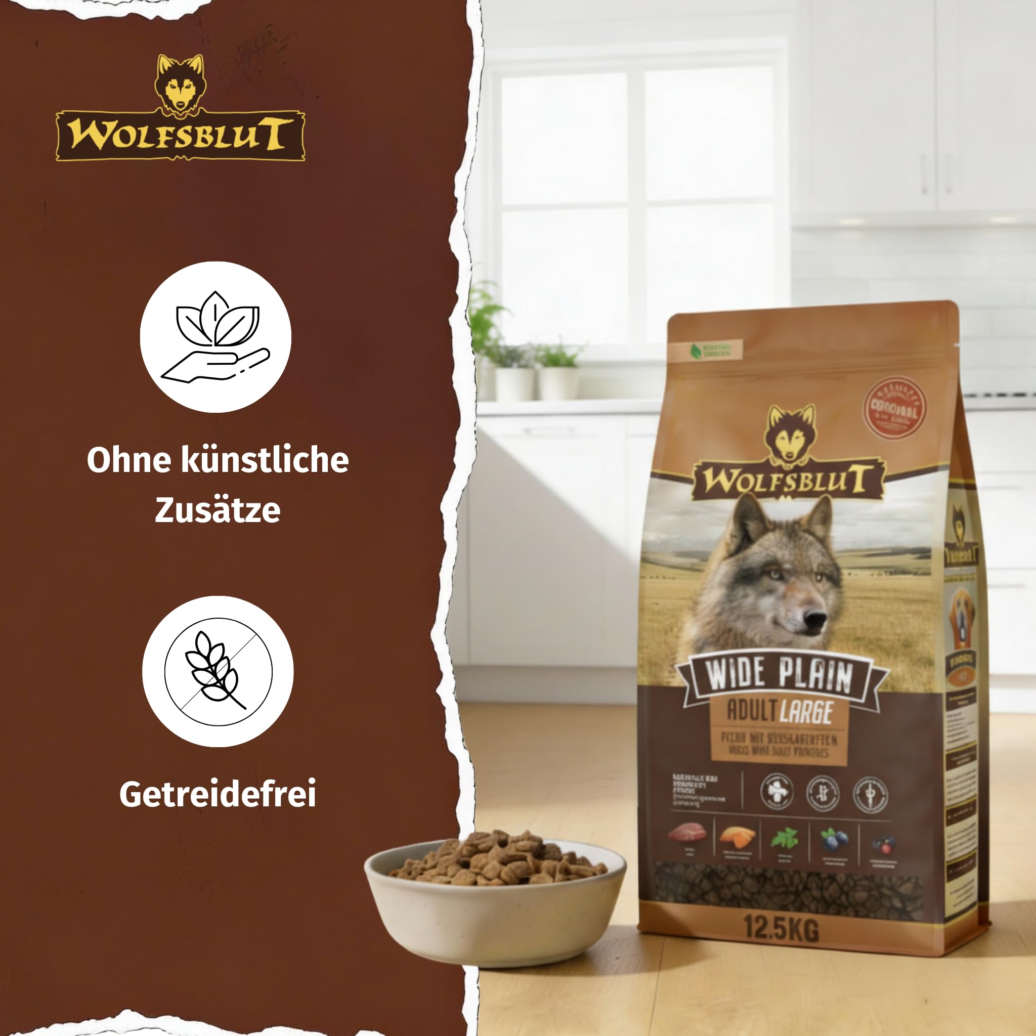 WOLFSBLUT – Wide Plain Large Breed | Trockenfutter mit wertvollen Superfoods für große, ausgewachsene Hunde. Getreidefreies Alleinfutter ohne Zusatzstoffe im Beutel | 12,5kg Pferd