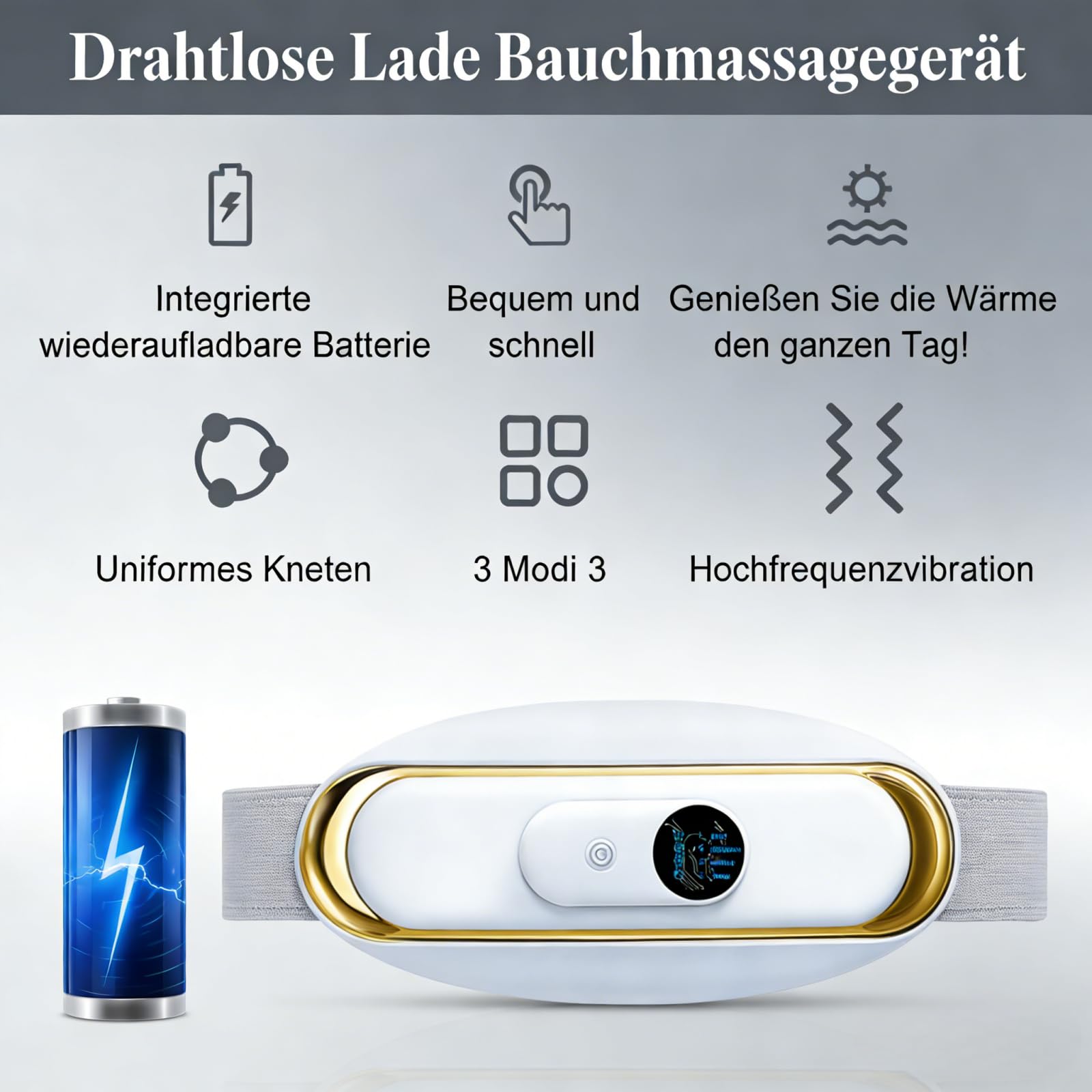 SlimKern Bauch Lipo Fettverbrenner-Elektrischer Kabelloser EMS-Gürtel mit Wärmetherapie Zweistufiger Vibrationsmassage Bauchweggürtel Bauchmuskeltrainer für Damen Ideal für Zuhause,Büro Reisen