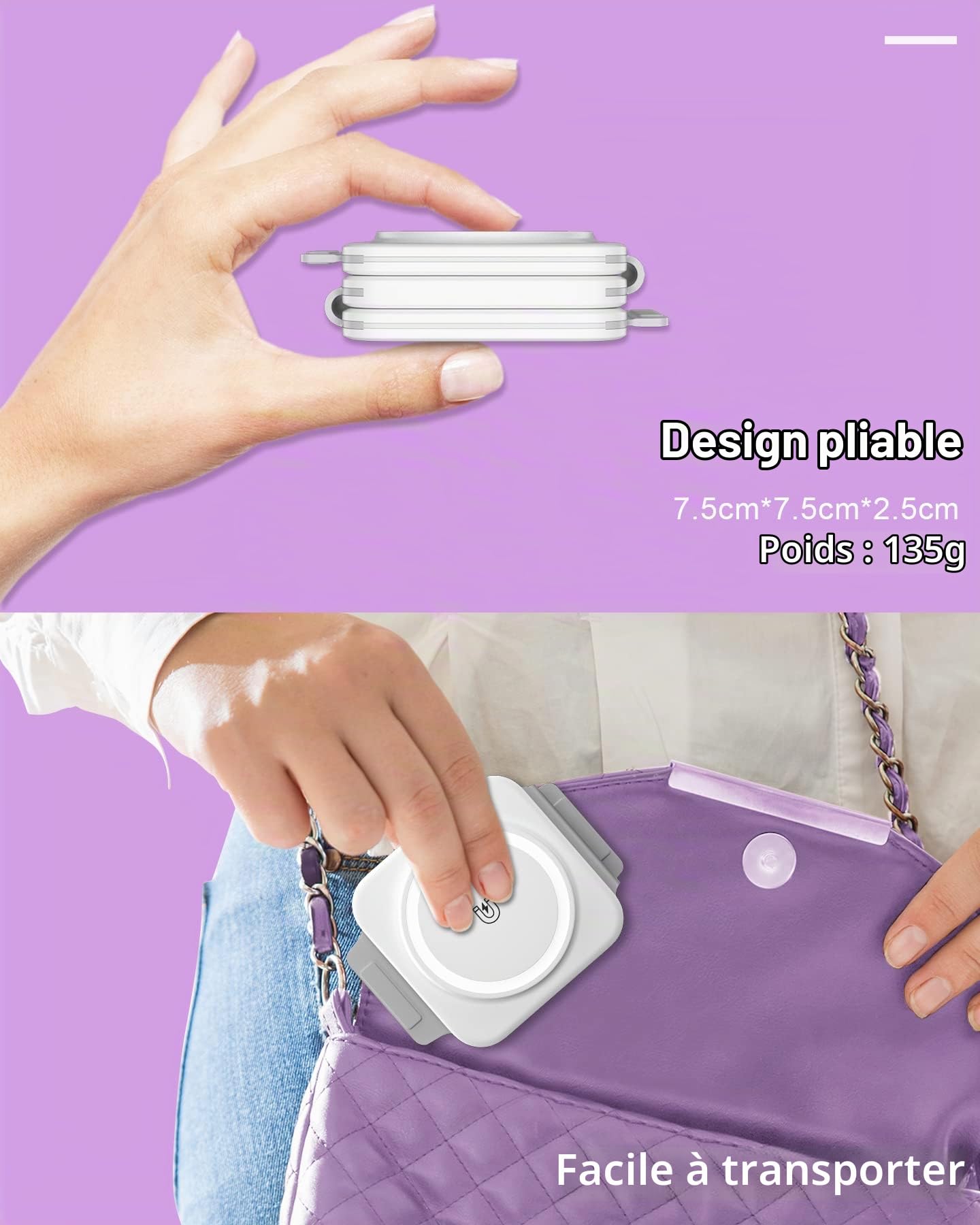 Station de Charge sans Fil 3 en 1,Magnétique Chargeur Pliable Portable Lumière colorée Pad de Charge Rapide Compatible avec i.Phone 14/13/12/11/XR/XS/8 Série,S22/21/20, iWatch/AirPods (Blanc)