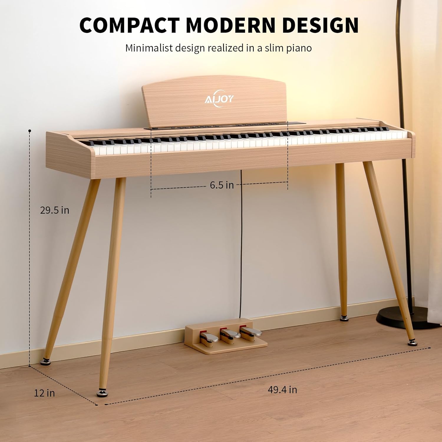 AiJoy Digital Piano Keyboard Hammer Weighted 88 Keys, Full Size Electric Piano for Beginners, with LCD Display and Triple Pedal, Supports USB-MIDI/Wireless Connect, ADP-50