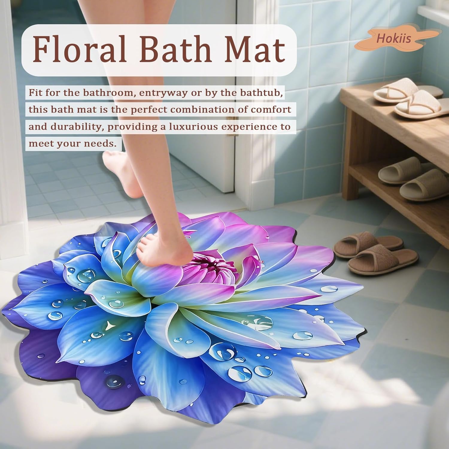 Floral Diatomaceous Earth Floor Mat 3D Flowers Pattern Bath Mat Non-Slip Bath Rug Safe Absorbent Quick Drying Bathmat Suitable for Bathroom Kitchen Entrance (Style 2, 39.37"/100cm)