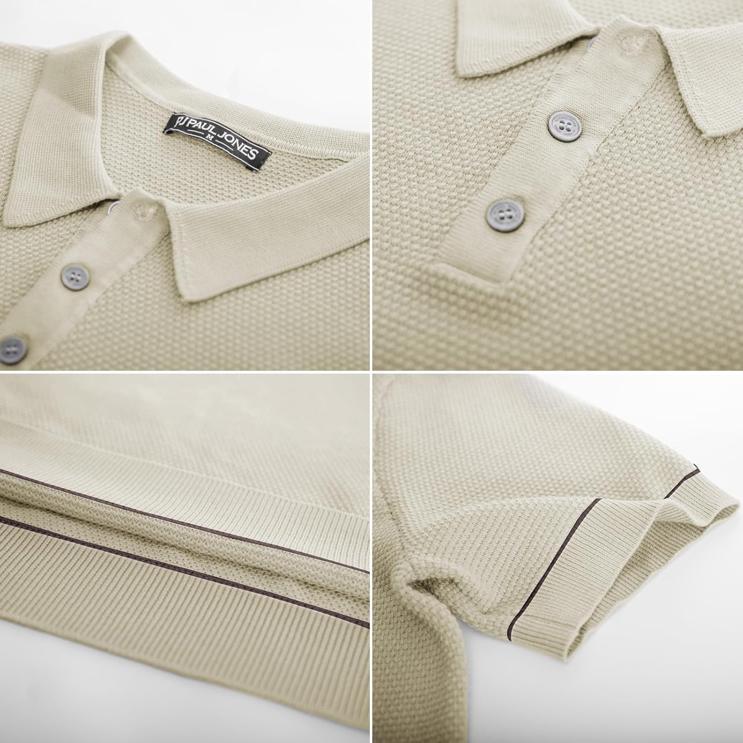 PJ PAUL JONES Mens Knit Polo Shirts Short Sleeve Textured Polo Shirts Sretchy Regular Fit - Image 4