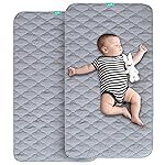 Waterproof Crib Mattress Protector Pad Cover 2 Pack 28 x 52, Anti Slip & Absorbent Waterproof Bed Pads for Standard Crib/Toddler Bed Quilted Machine Washable (Quilted Improved Thickness) Grey