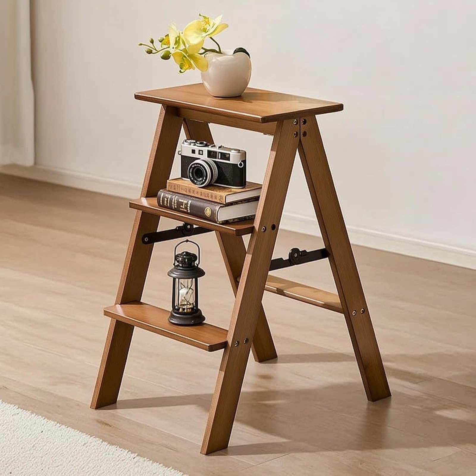 Escabeau pliant en bois à 3/4/5 marches, capacité de charge de 100 kg, Tabouret escabeau pliant multifonctionnel, large pédale antidérapante, pour la maison/cuisine/garage,échelle utilitaire(5 floors)