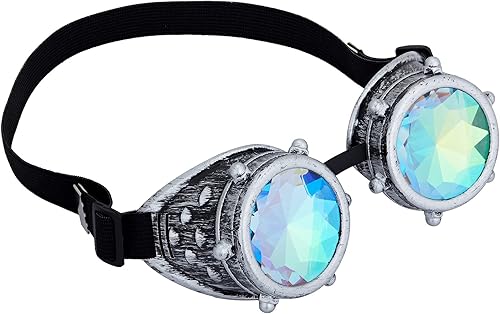 Miniatura 65 de Gafas de caleidoscopio retro con pinchos, gafas de cristal arcoíris steampunk estilo soldadura, gafas de cosplay punk