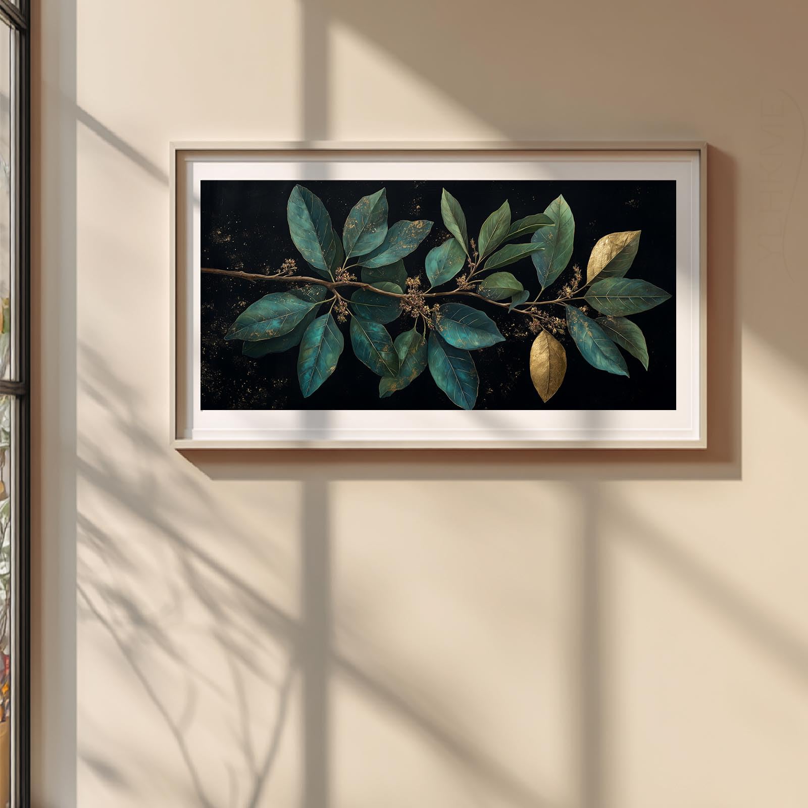 YLHKME Bilder Auf Leinwand, Abstrakt Blätter Gold Grün Leinwandbilder Kunstdruck Wandbilder Für Wohnzimmer Schlafzimmer Wohnkultur Deko (80X160CM,A-Ungerahmt)