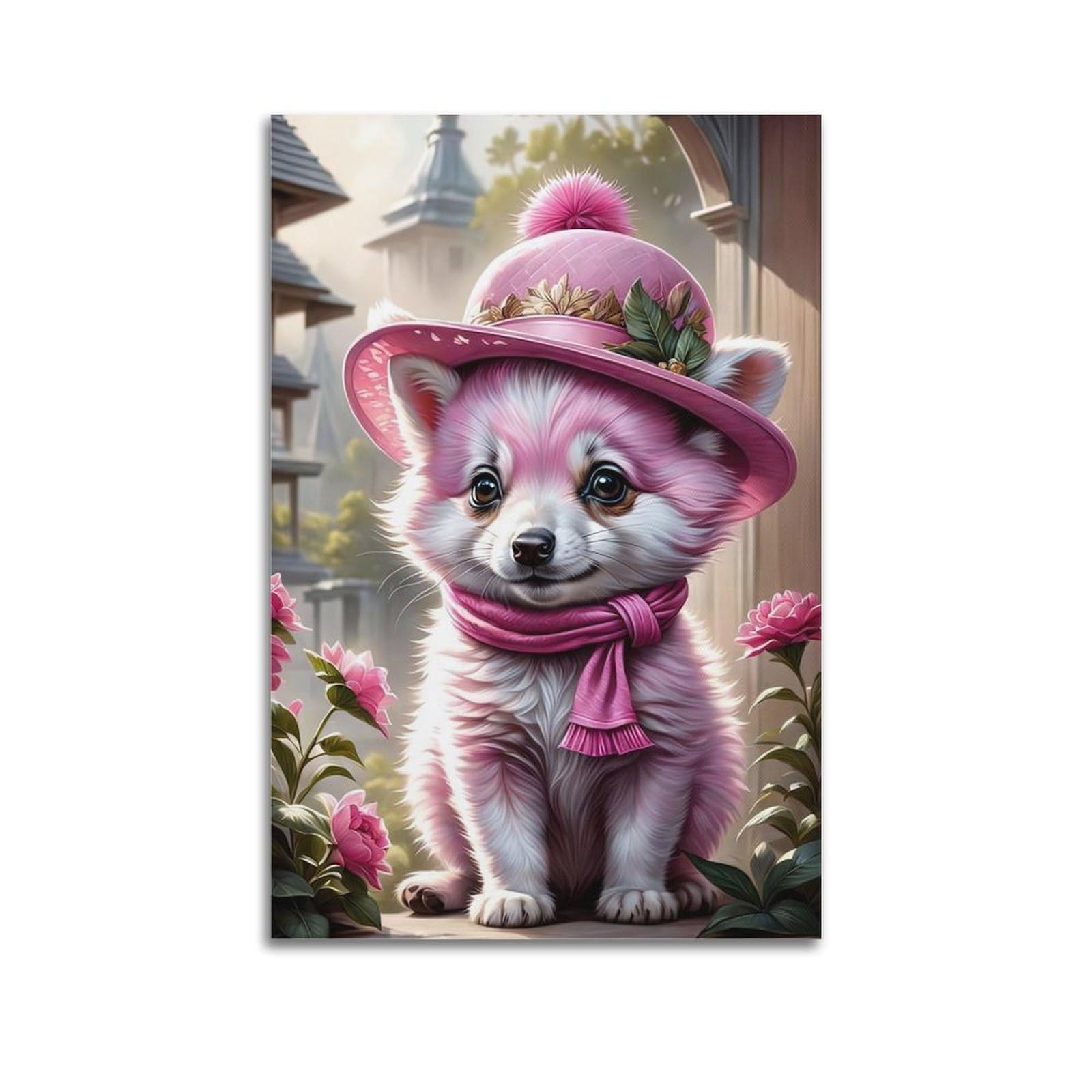 JTLFXY Animal Artwork Poster Cute Pink Puppy Poster Decorative Painting Canvas Wall Posters And Art Picture Print Modern Family Bedroom Decor Posters 20x30inch(50x75cm)