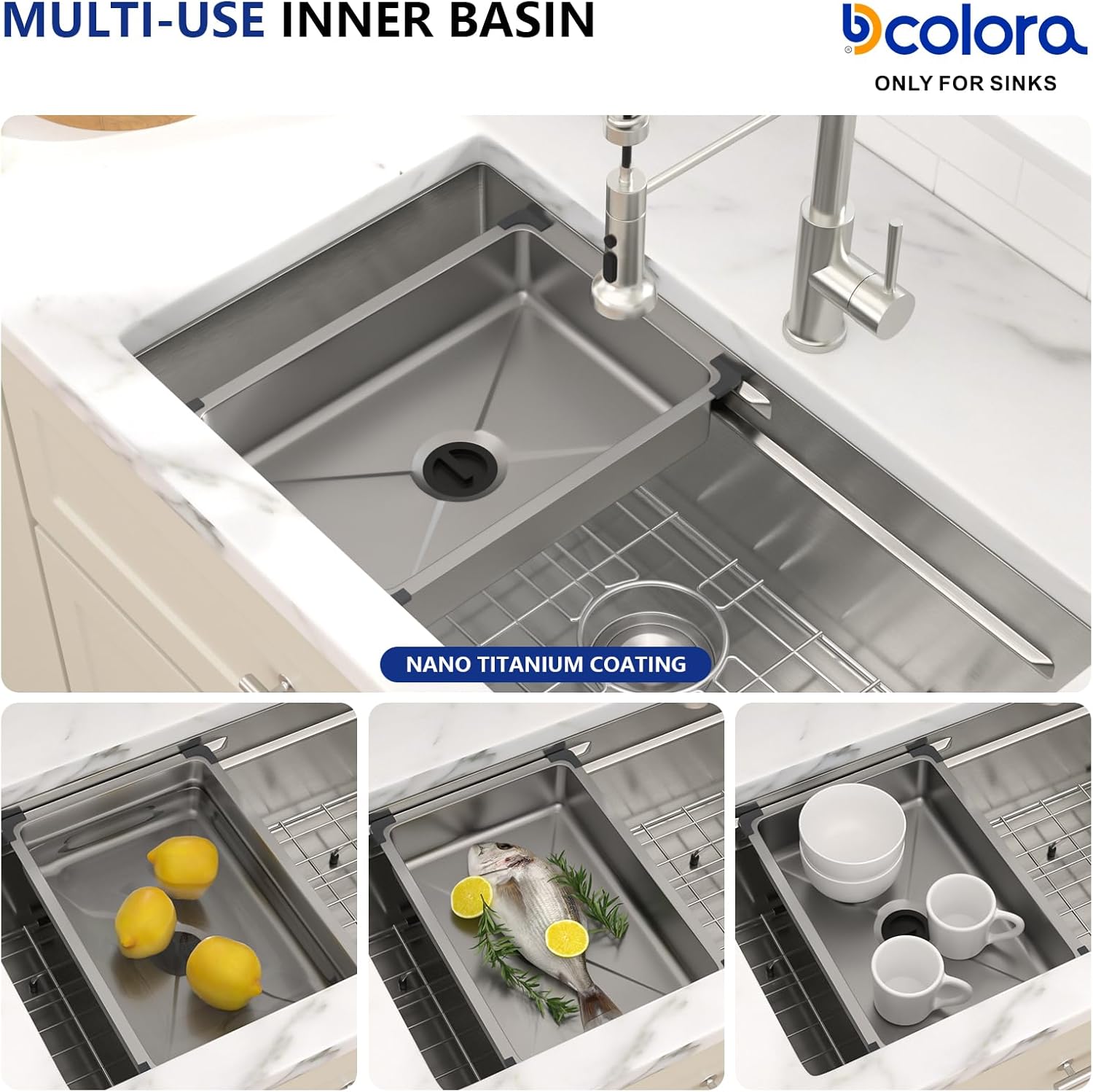 Dcolora 30 Inch Undermount Kitchen Sink Workstaion Under Counter Luxry Sink Kitchen Stainless Steel Under Mount Single Bowl Modern Style With Inner Basin, DC-UW0102