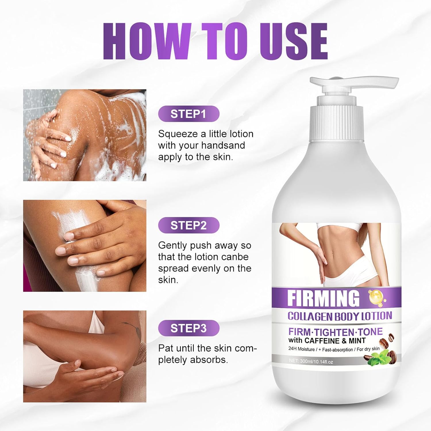 Firming Body Lotion for Women, Caffeine & Collagen Body Lotion for Dry Crepey Loose Skin, Skin Tightening Cream Nourishing and Moisturizing for Belly Bum Chest & Thighs 10.14 Fl Oz - Image 7